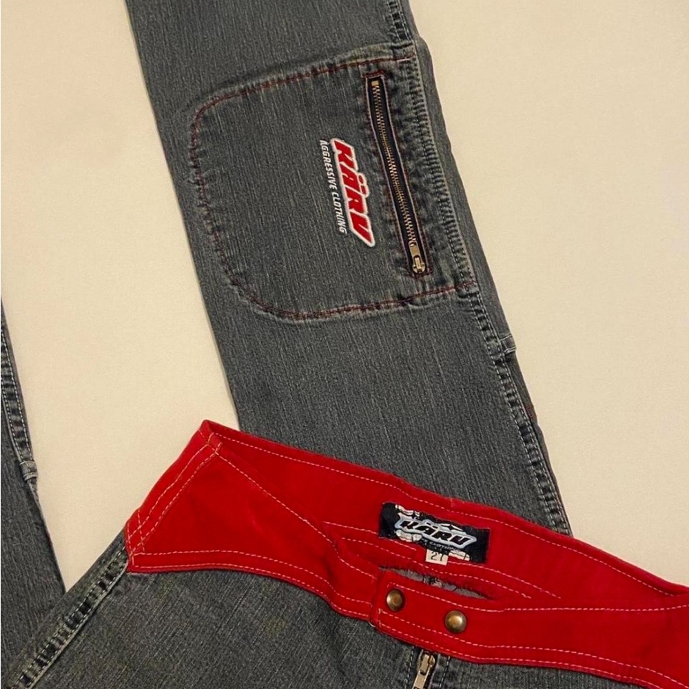 Vintage Y2K Lowrise Denim Jeans with Red Accents